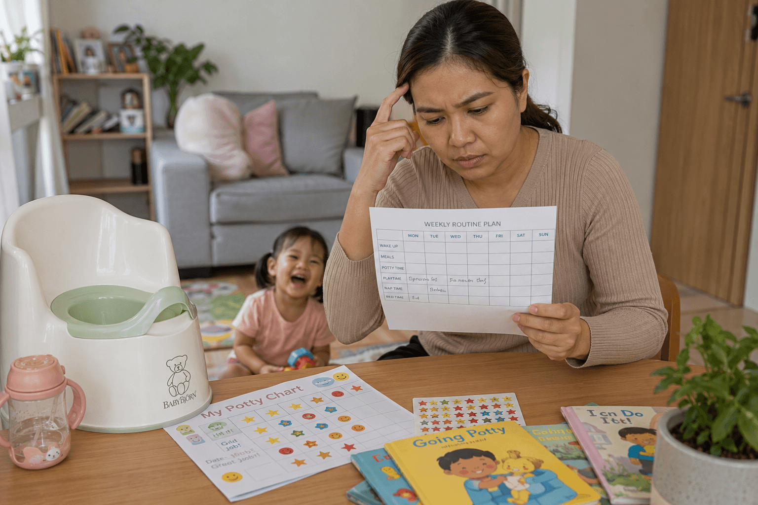 Ibu merancang rutin potty training anak