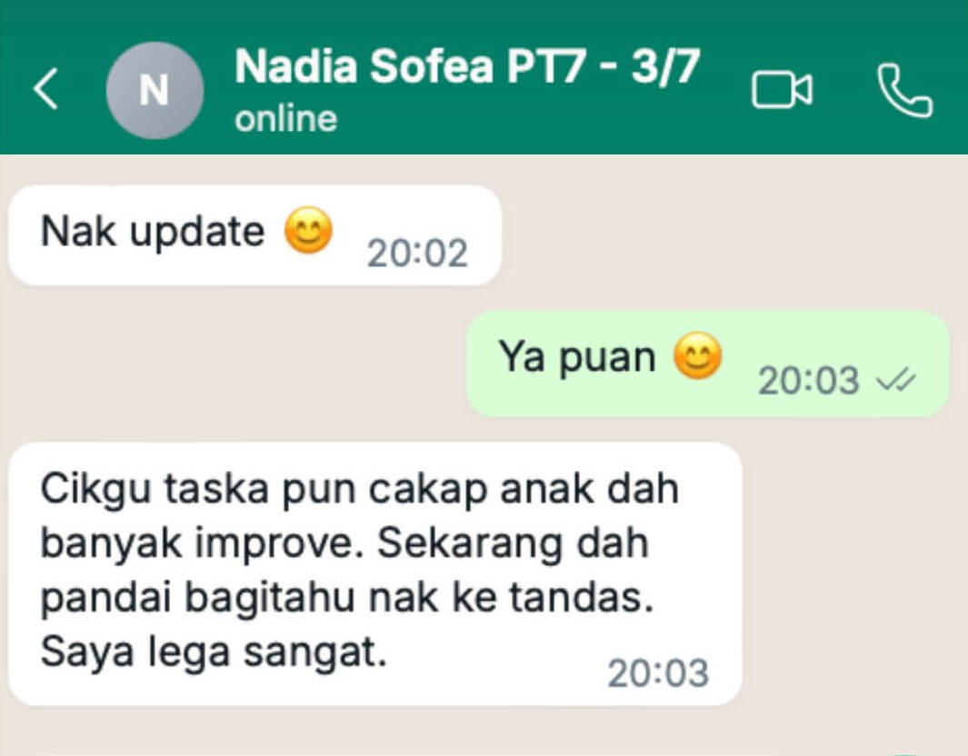 Testimoni WhatsApp sebenar pembeli Potty Training 7 Hari - 2