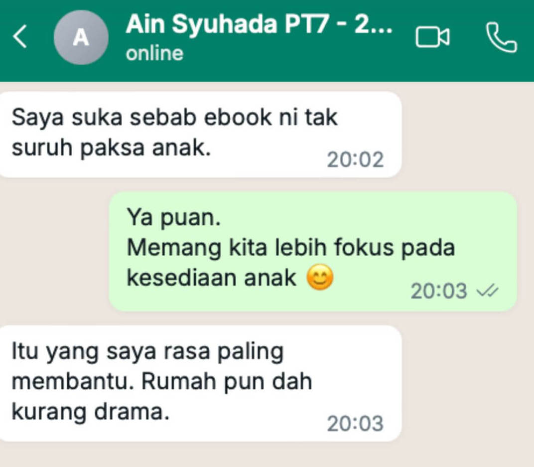 Testimoni WhatsApp sebenar pembeli Potty Training 7 Hari - 3