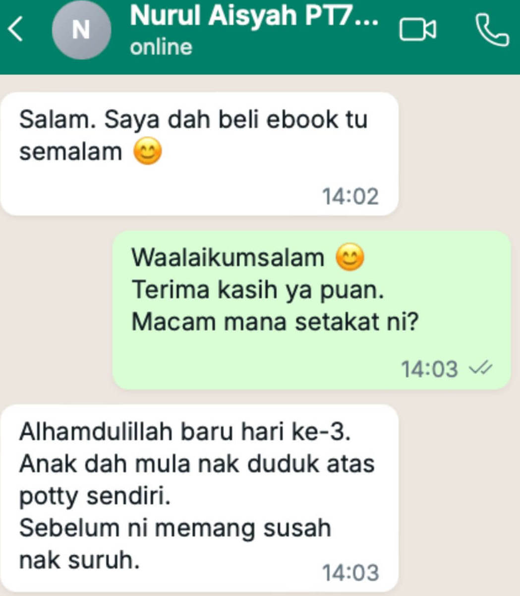 Testimoni WhatsApp sebenar pembeli Potty Training 7 Hari - 5
